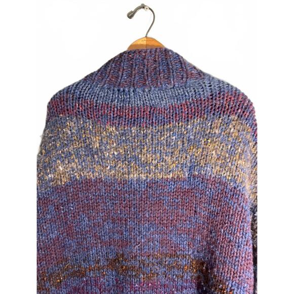 70's Cozy Hand-Knit Super Chunky Oversized Wool Multi-Colored Sweater Coat OS - Picture 11 of 11